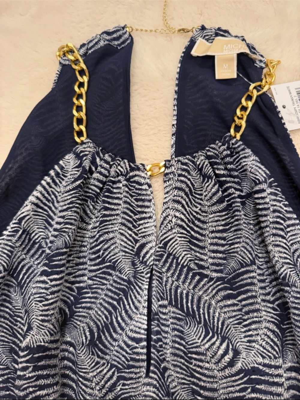 MICHAEL Michael Kors Navy & White Girls' Gold-Chain Shoulder Dress